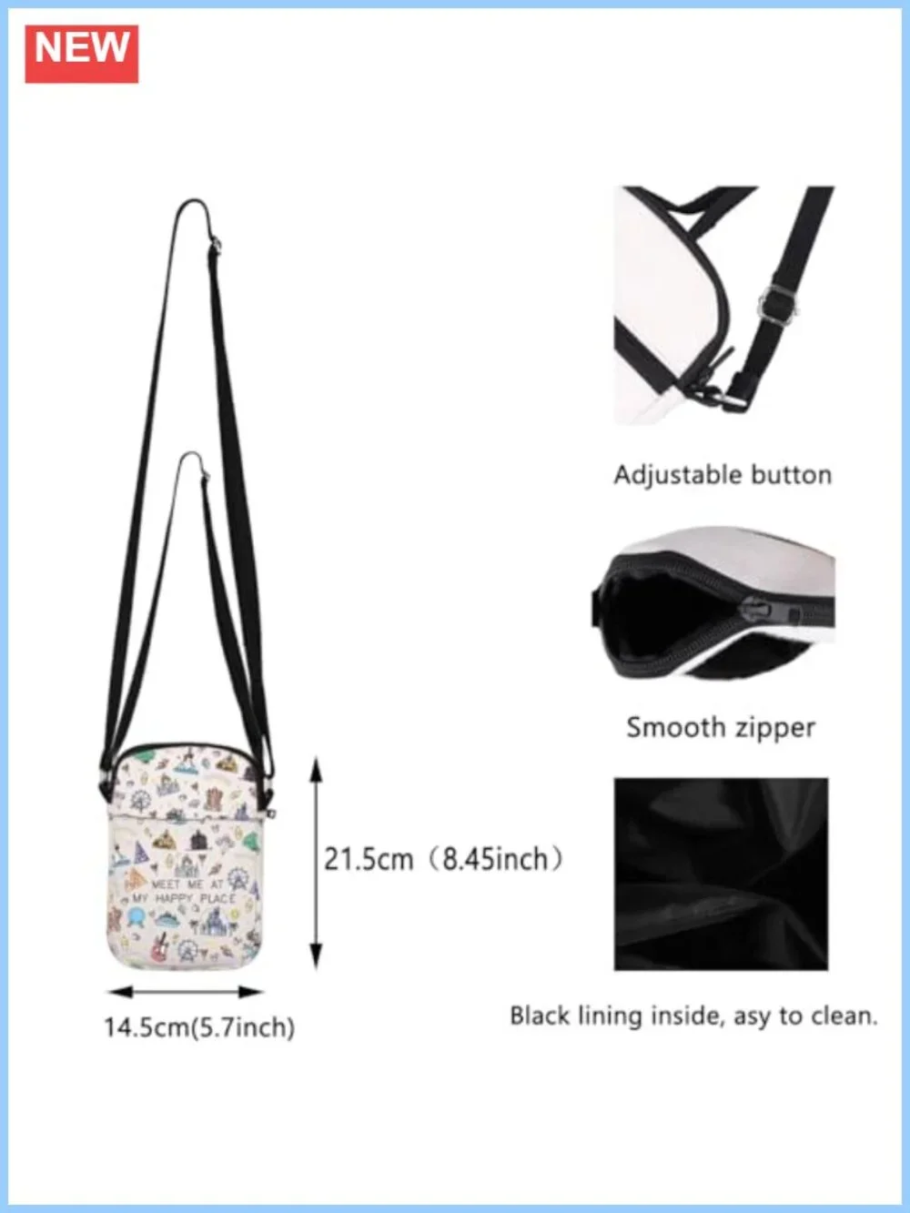 Women's Canvas Printed Crossbody Bag Mini Travel Purse with Zipper